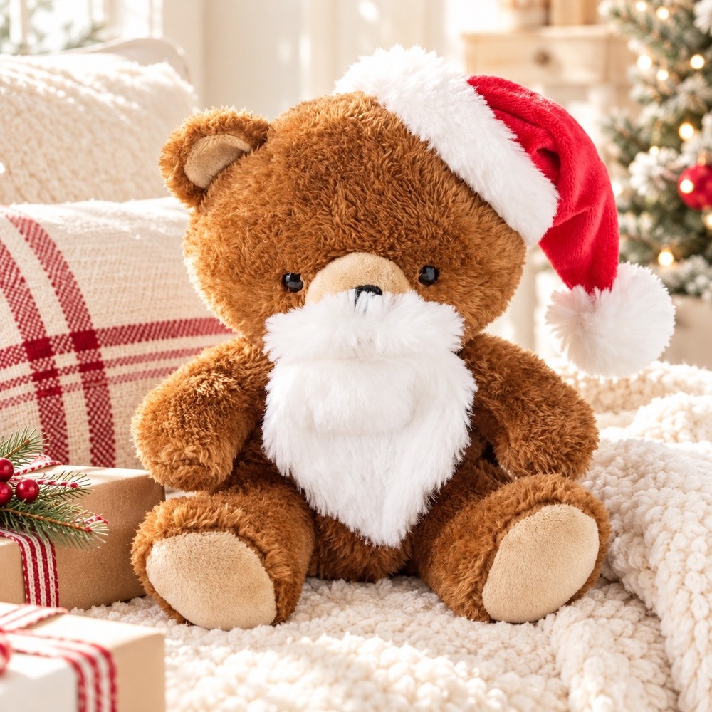 Hallmark Christmas Santa Beard Teddy Bear Plush Brown Shaggy Stuffed Animal NWT